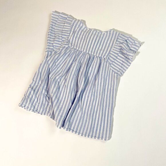 Gap blue pinstripe flutter sleeve tie front blouse - Picture 5 of 8